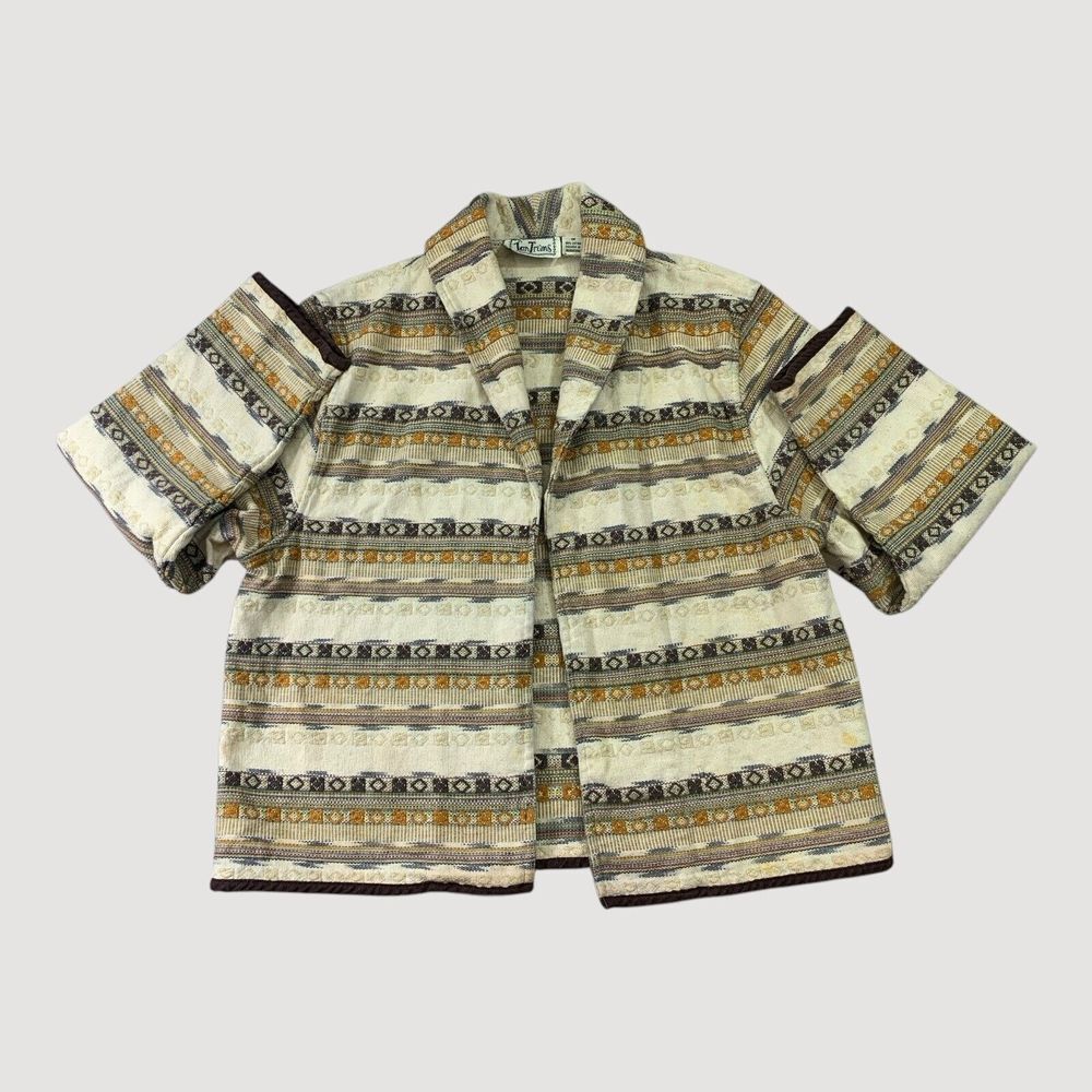 Tantrums Womens Blazer 1X‎ Cream Southwest Aztec Boho Open Front Shawl Collar